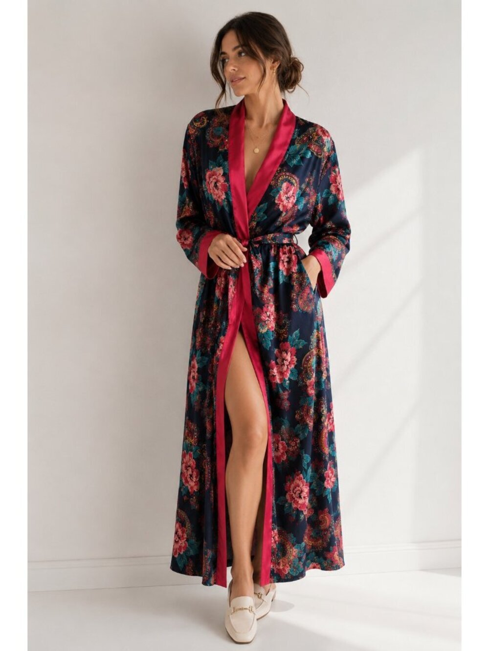 Vintage Victoria’s Secret Floral Satin Robe M/L Paisley Pink Blue Lounge Kimono